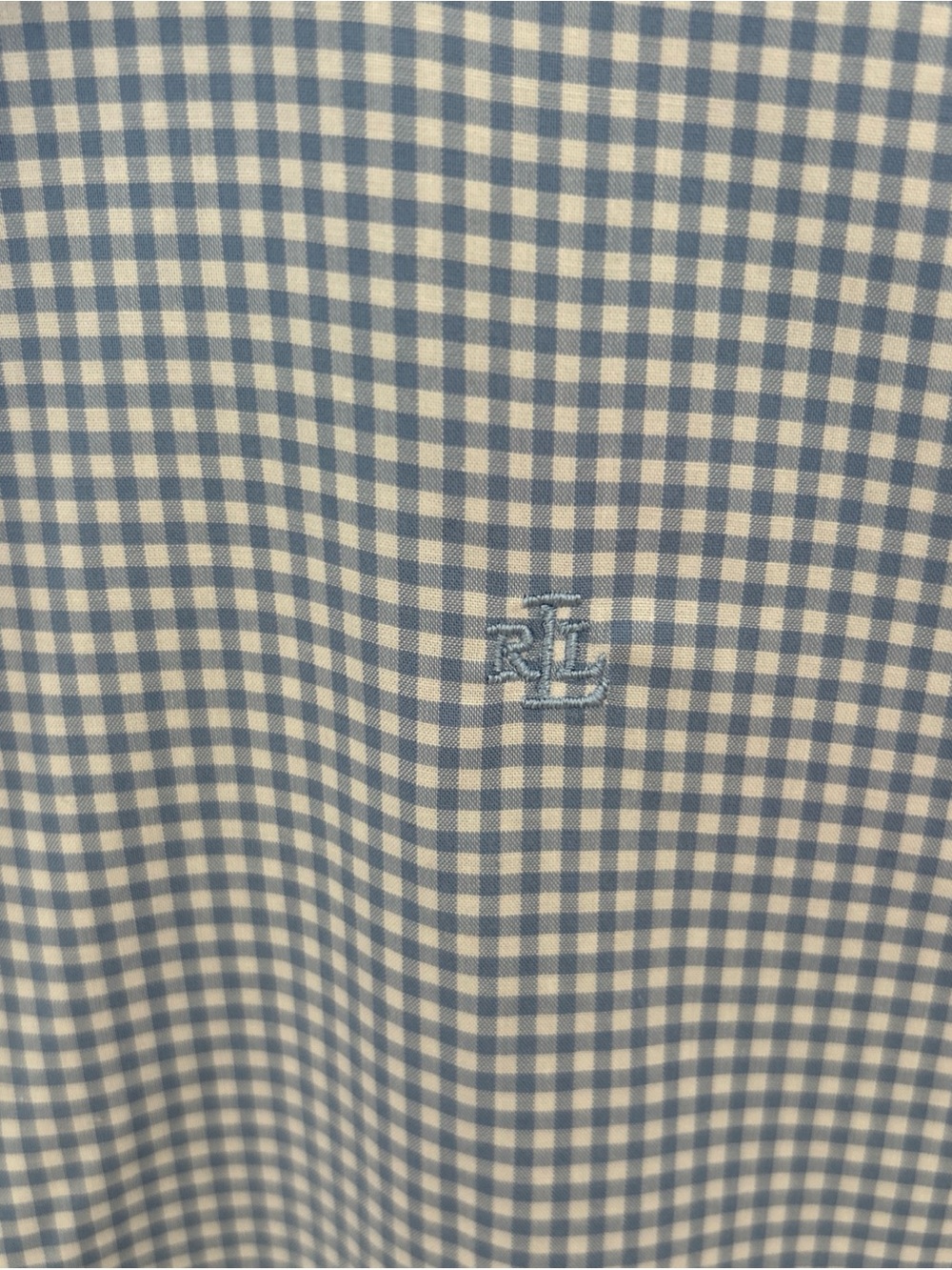 Lauren Ralph Lauren Blue Gingham Non-Iron Button Down Shirt 3/4 Sleeve Sz L - Picture 3 of 7